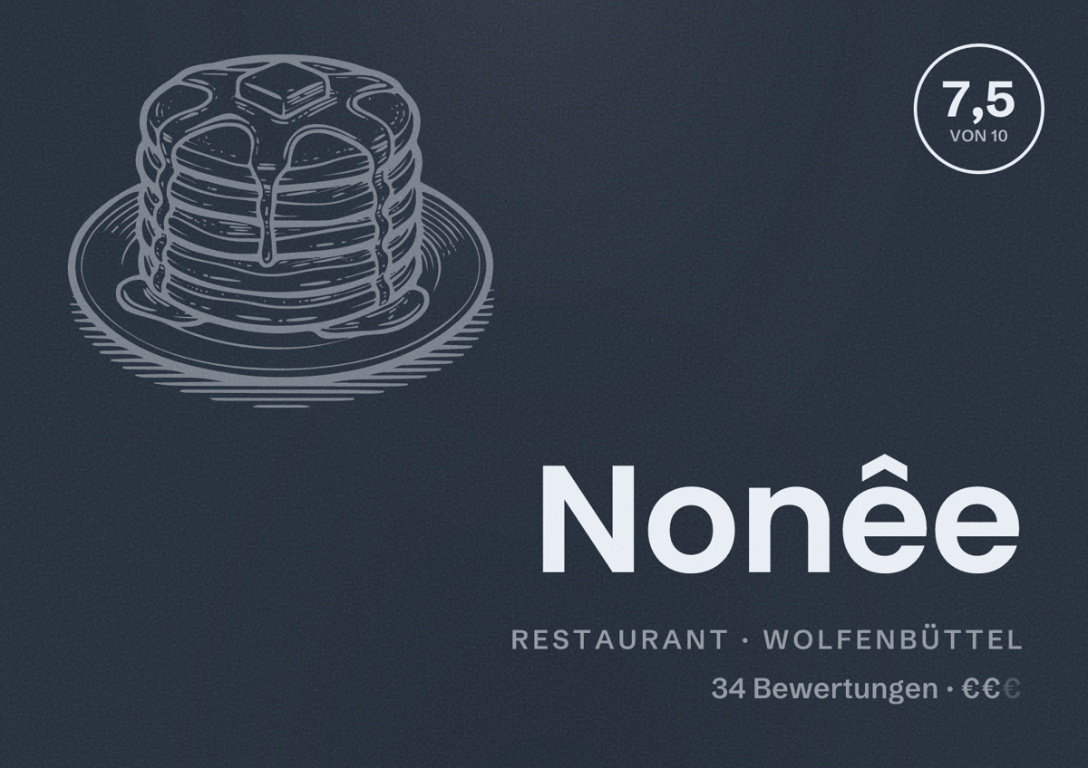 Illustriertes Poster von Nonêe, Restaurant in Wolfenbüttel: Bewertung 7,5 von 10 aus 34 Bewertungen, Preisniveau €€