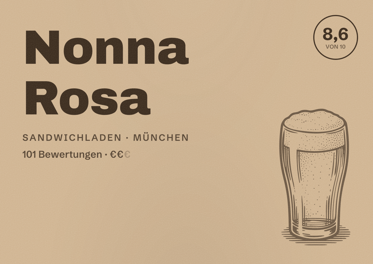 Illustriertes Poster von Nonna Rosa, Sandwichladen in München: Bewertung 8,6 von 10 aus 101 Bewertungen, Preisniveau €€