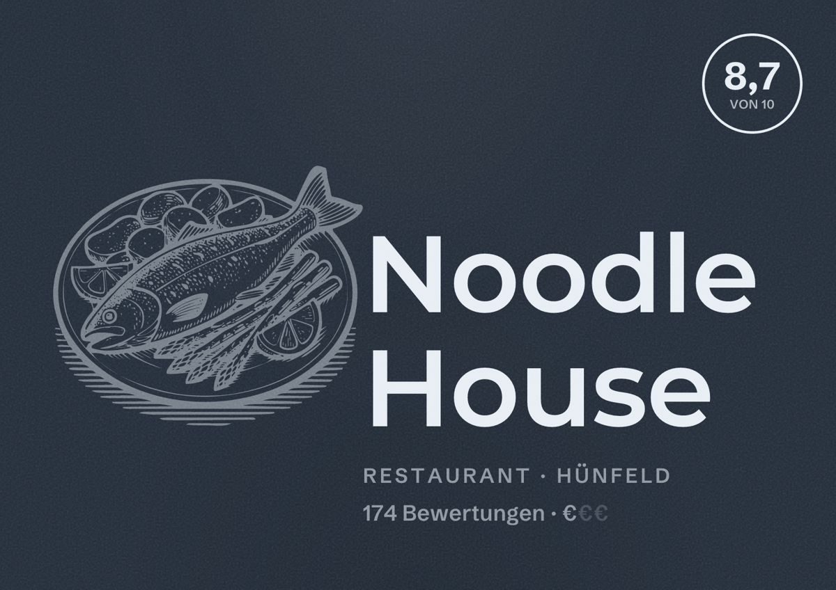 Illustriertes Poster von Noodle House, Restaurant in Hünfeld: Bewertung 8,7 von 10 aus 174 Bewertungen, Preisniveau €