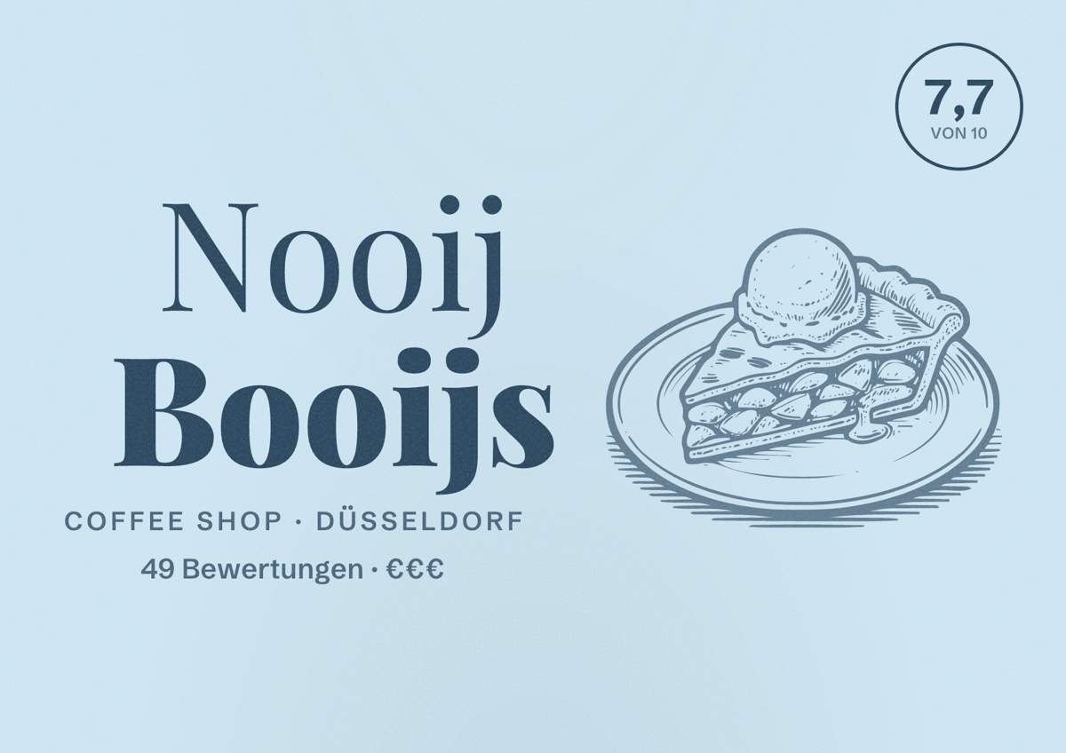Illustriertes Poster von Nooij Booijs, Coffee Shop in Düsseldorf: Bewertung 7,7 von 10 aus 49 Bewertungen, Preisniveau €€€