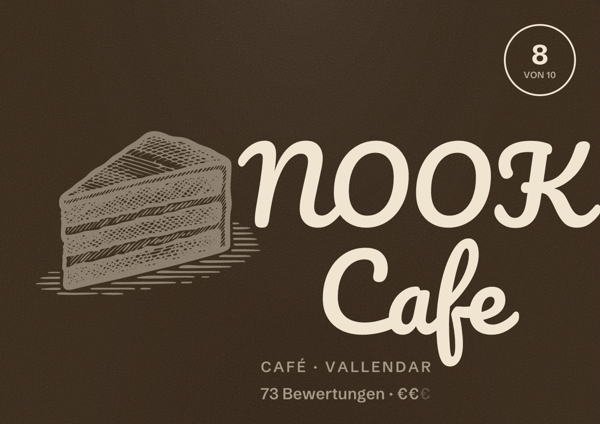 Illustriertes Poster von NOOK Cafe, Café in Vallendar: Bewertung 8 von 10 aus 73 Bewertungen, Preisniveau €€