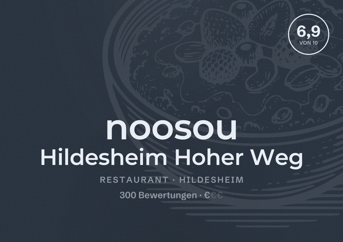Illustriertes Poster von noosou Hildesheim Hoher Weg, Restaurant in Hildesheim: Bewertung 6,9 von 10 aus 300 Bewertungen, Preisniveau €