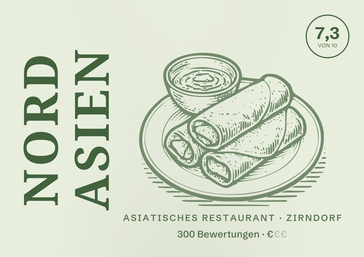 Illustriertes Poster von Nord Asien, Asiatisches Restaurant in Zirndorf: Bewertung 7,3 von 10 aus 300 Bewertungen, Preisniveau €