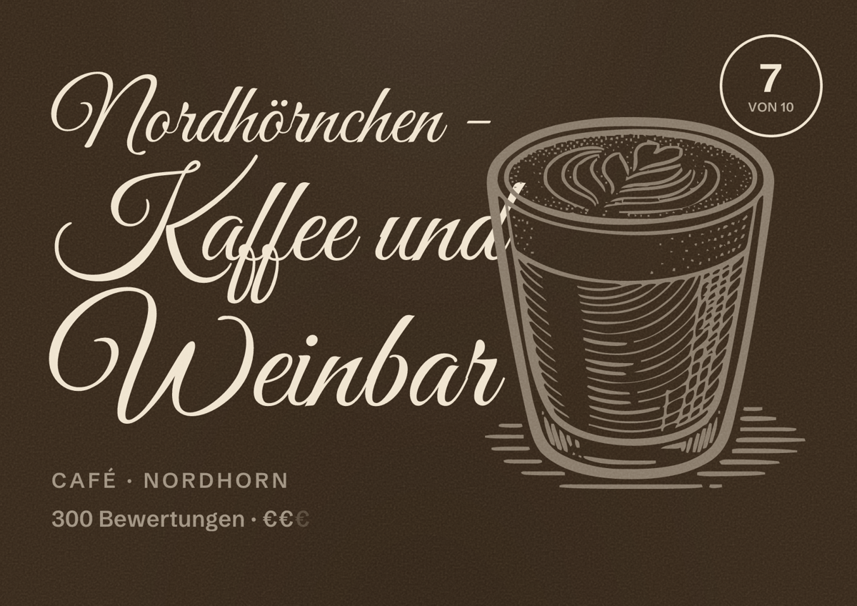Illustriertes Poster von Nordhörnchen - Kaffee und Weinbar, Café in Nordhorn: Bewertung 7 von 10 aus 300 Bewertungen, Preisniveau €€