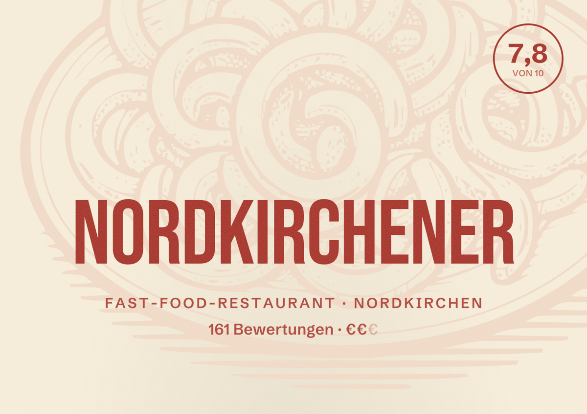 Illustriertes Poster von Nordkirchener, Fast-Food-Restaurant in Nordkirchen: Bewertung 7,8 von 10 aus 161 Bewertungen, Preisniveau €€