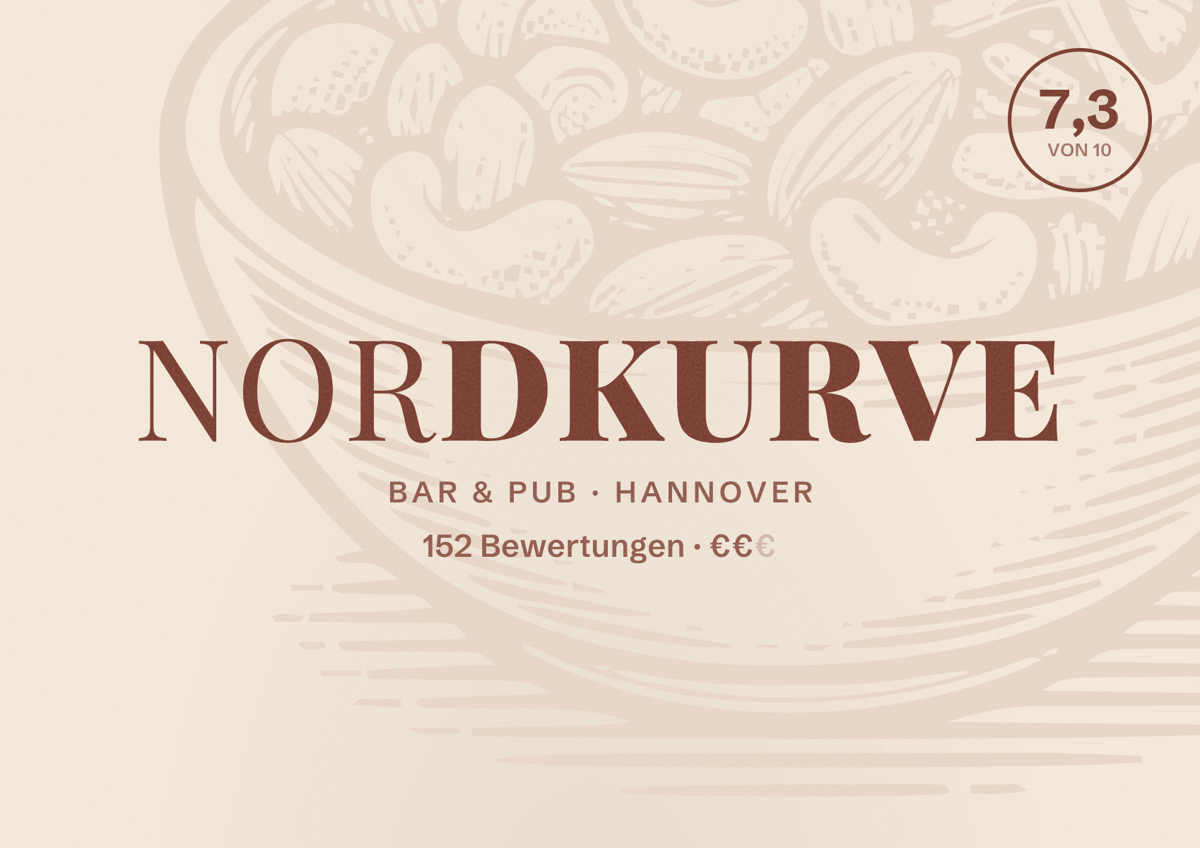 Illustriertes Poster von Nordkurve, Bar & Pub in Hannover: Bewertung 7,3 von 10 aus 152 Bewertungen, Preisniveau €€