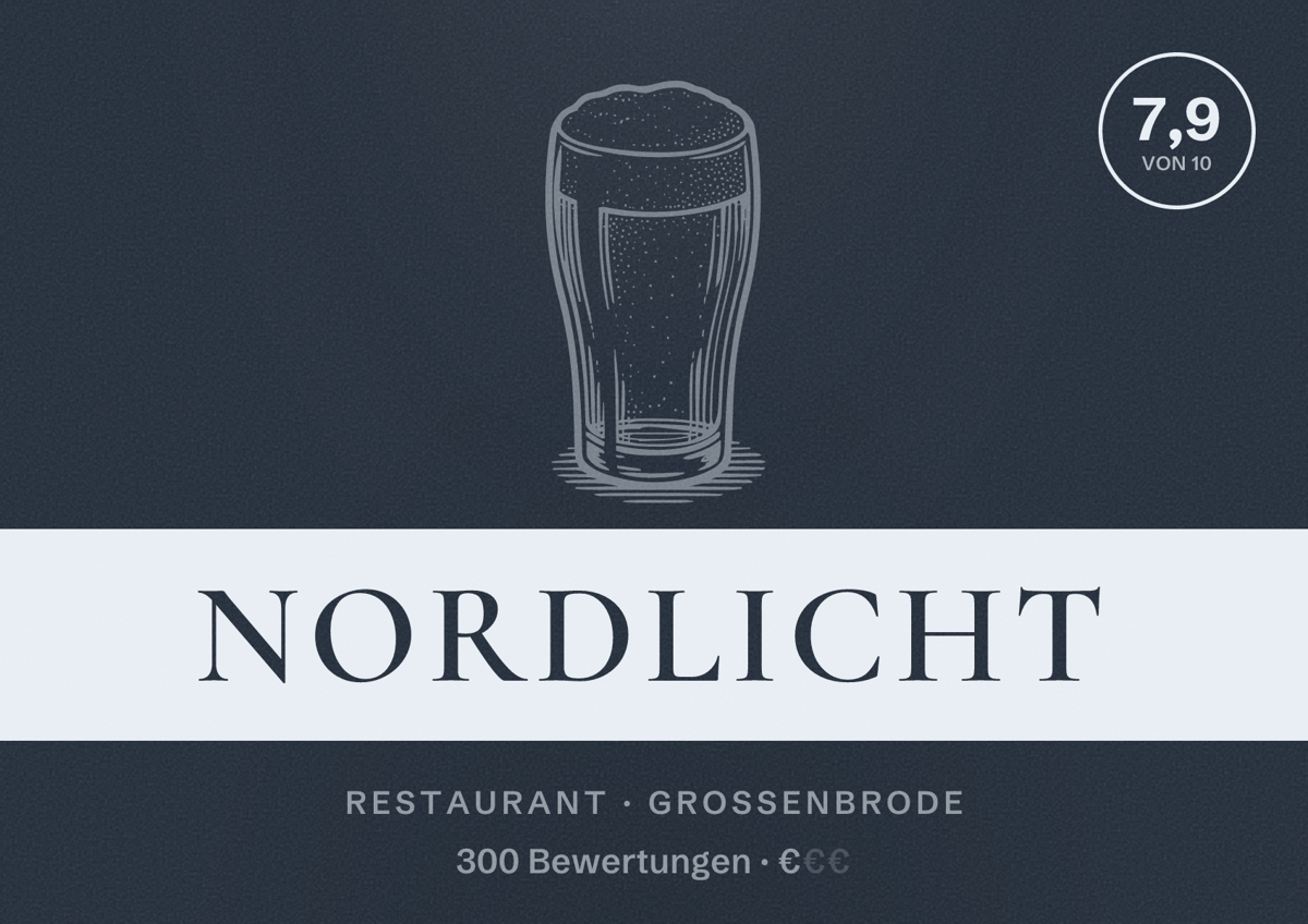 Illustriertes Poster von Nordlicht, Restaurant in Großenbrode: Bewertung 7,9 von 10 aus 300 Bewertungen, Preisniveau €
