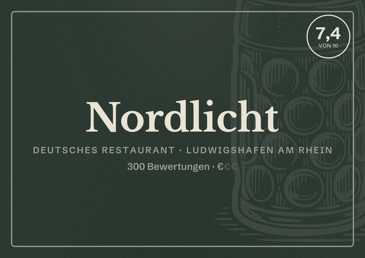 Illustriertes Poster von Nordlicht, Deutsches Restaurant in Ludwigshafen am Rhein: Bewertung 7,4 von 10 aus 300 Bewertungen, Preisniveau €