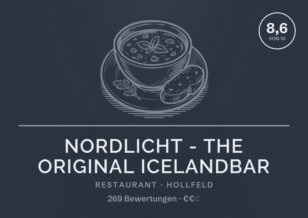 Illustriertes Poster von Nordlicht - The Original Icelandbar, Restaurant in Hollfeld: Bewertung 8,6 von 10 aus 269 Bewertungen, Preisniveau €€