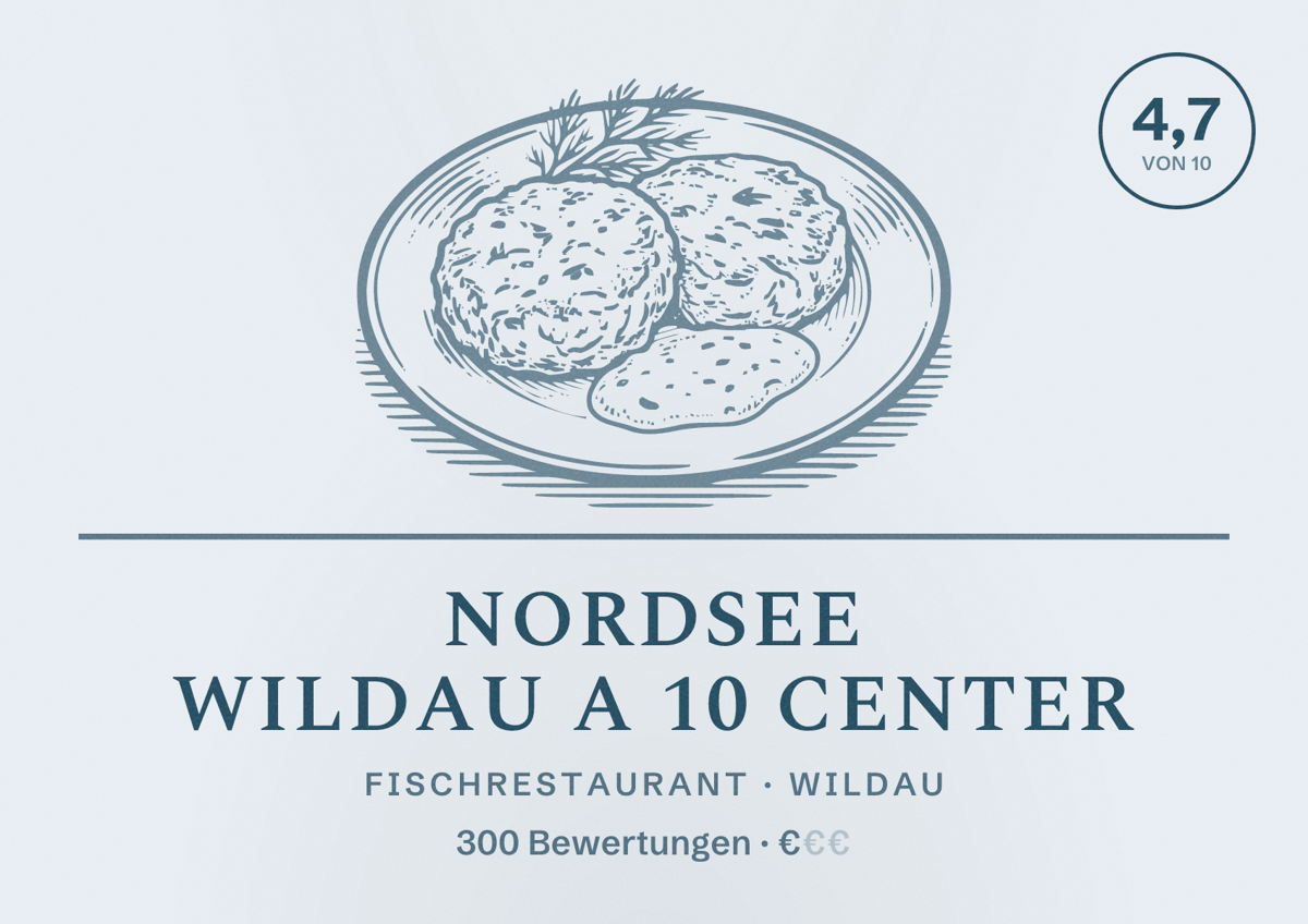 Illustriertes Poster von NORDSEE Wildau A 10 Center, Fischrestaurant in Wildau: Bewertung 4,7 von 10 aus 300 Bewertungen, Preisniveau €