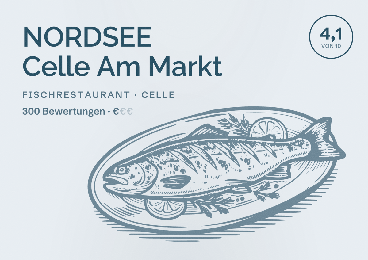 Illustriertes Poster von NORDSEE Celle Am Markt, Fischrestaurant in Celle: Bewertung 4,1 von 10 aus 300 Bewertungen, Preisniveau €