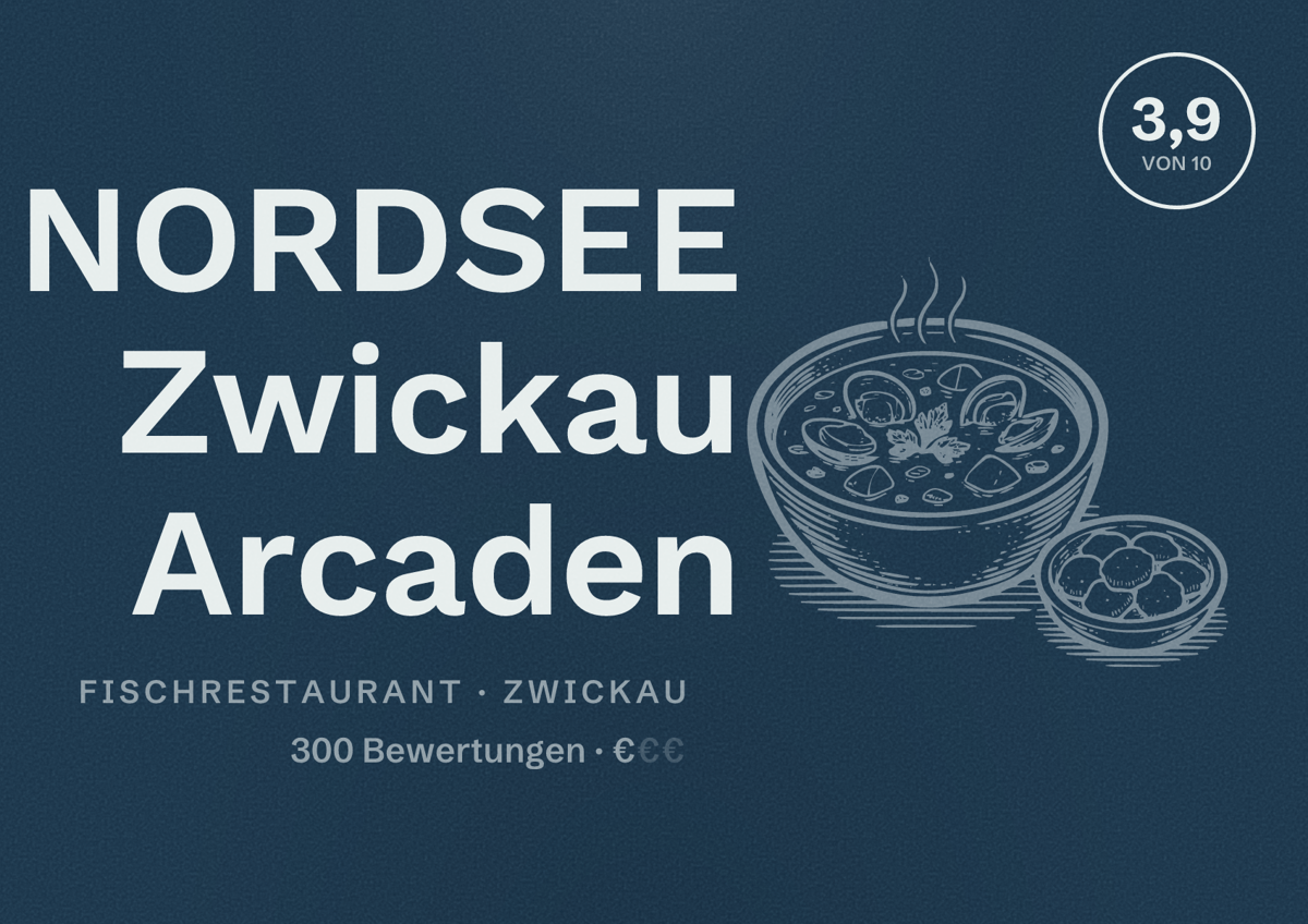 Illustriertes Poster von NORDSEE Zwickau Arcaden, Fischrestaurant in Zwickau: Bewertung 3,9 von 10 aus 300 Bewertungen, Preisniveau €