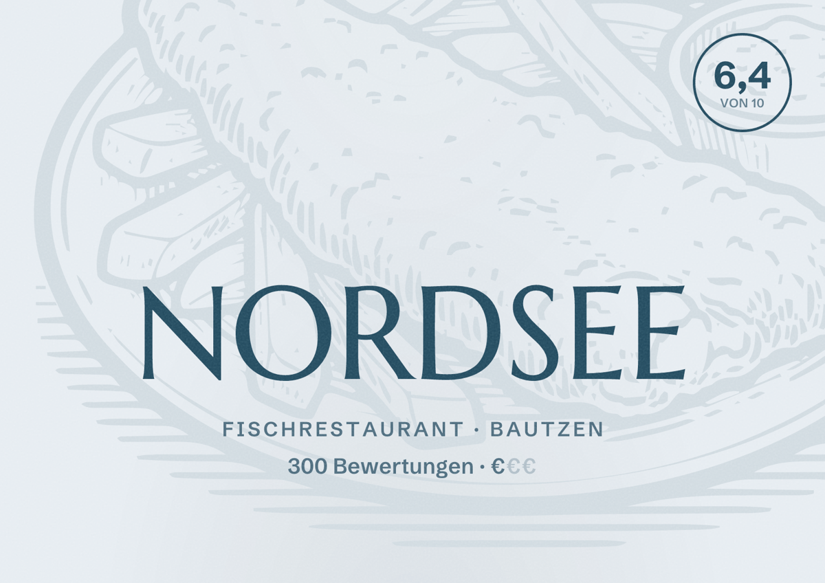 Illustriertes Poster von NORDSEE, Fischrestaurant in Bautzen: Bewertung 6,4 von 10 aus 300 Bewertungen, Preisniveau €