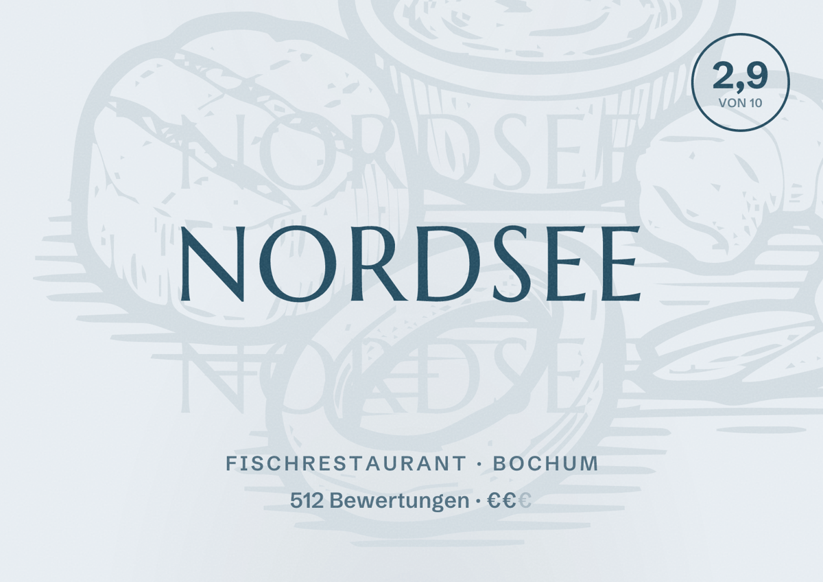 Illustriertes Poster von NORDSEE, Fischrestaurant in Bochum: Gästebewertung 2,9 von 10 aus 512 Bewertungen