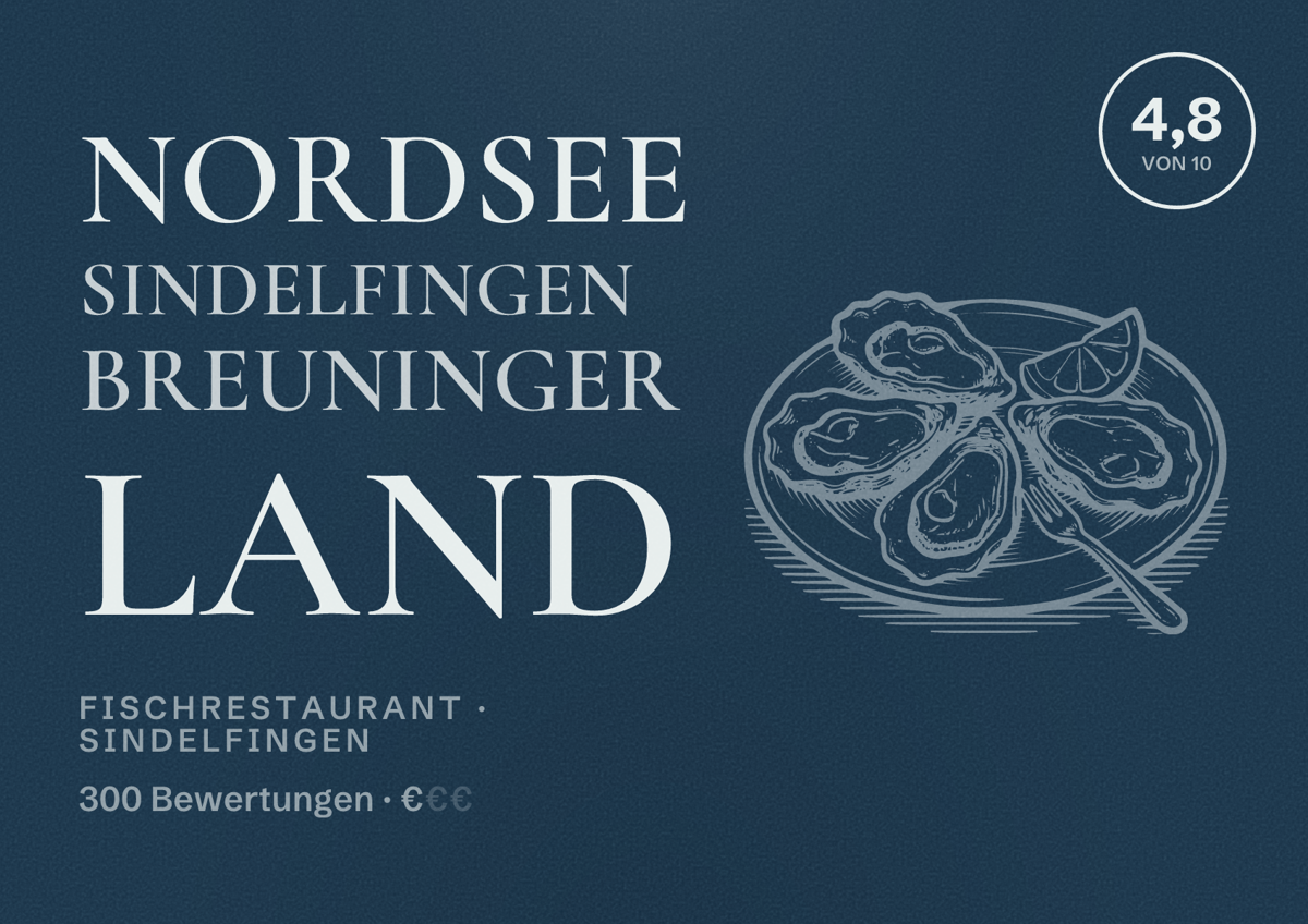 Illustriertes Poster von NORDSEE Sindelfingen Breuninger Land, Fischrestaurant in Sindelfingen: Bewertung 4,8 von 10 aus 300 Bewertungen, Preisniveau €