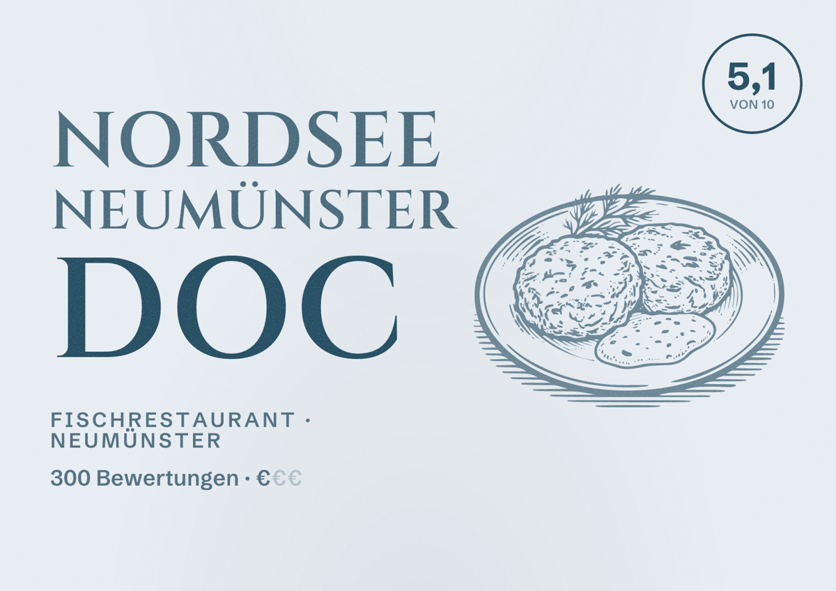 Illustriertes Poster von NORDSEE Neumünster DOC, Fischrestaurant in Neumünster: Bewertung 5,1 von 10 aus 300 Bewertungen, Preisniveau €