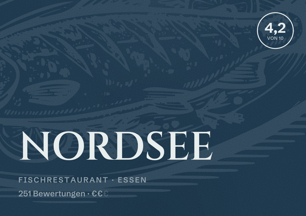 Illustriertes Poster von NORDSEE, Fischrestaurant in Essen: Bewertung 4,2 von 10 aus 251 Bewertungen, Preisniveau €€