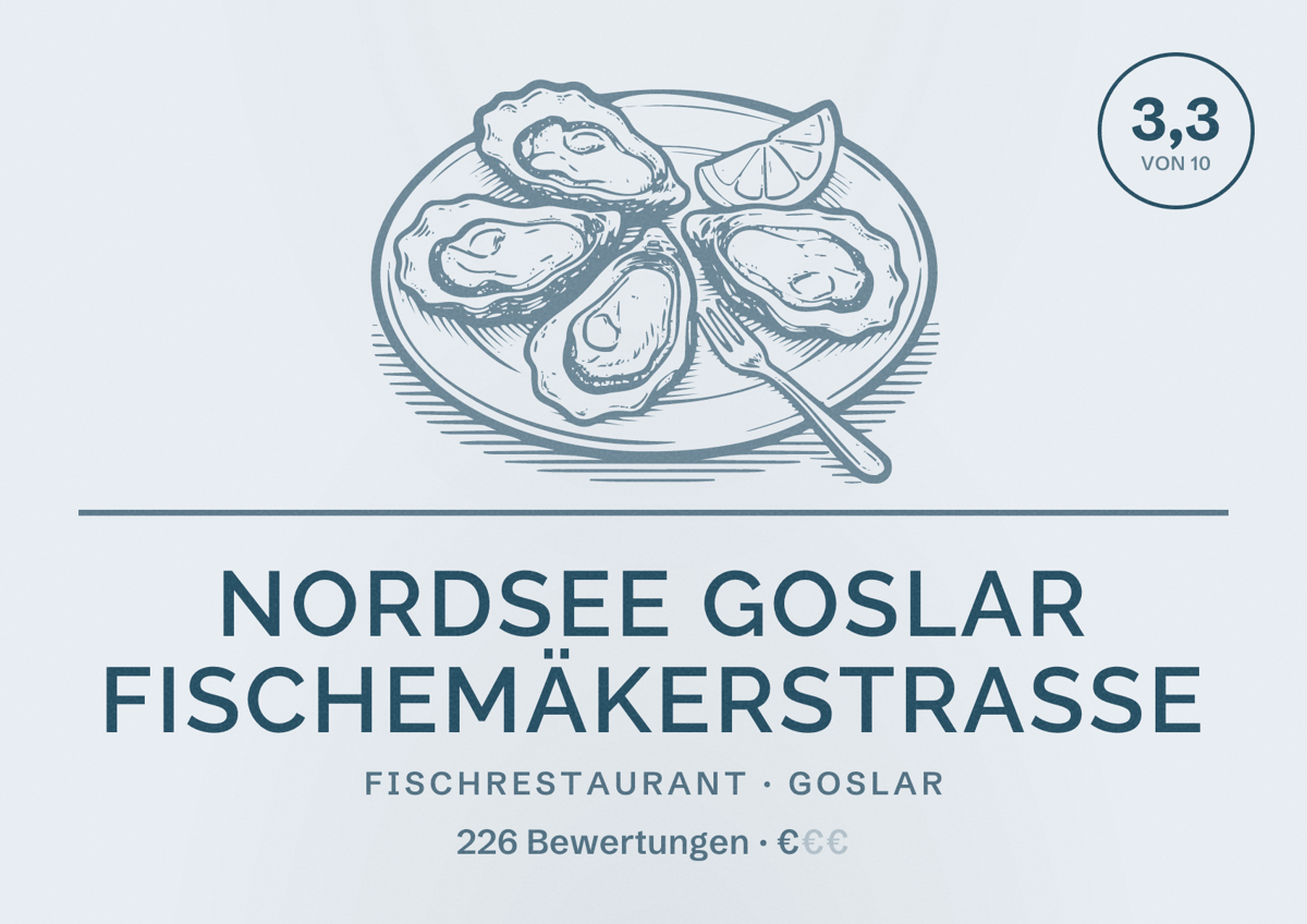 Illustriertes Poster von NORDSEE Goslar Fischemäkerstraße, Fischrestaurant in Goslar: Bewertung 3,3 von 10 aus 226 Bewertungen, Preisniveau €