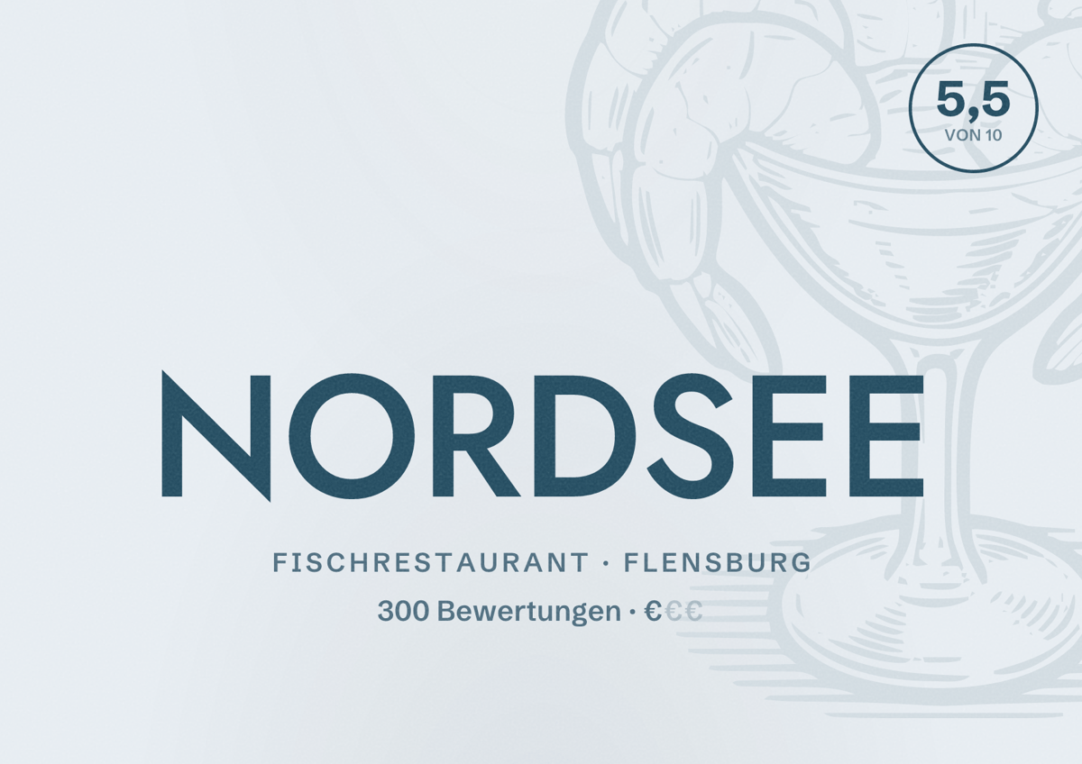 Illustriertes Poster von NORDSEE, Fischrestaurant in Flensburg: Bewertung 5,5 von 10 aus 300 Bewertungen, Preisniveau €
