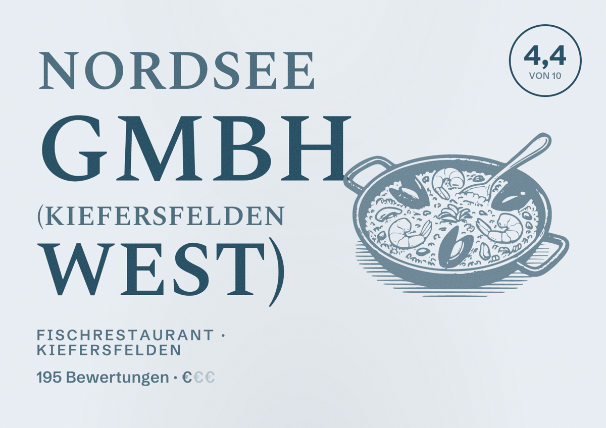 Illustriertes Poster von Nordsee GmbH (Kiefersfelden West), Fischrestaurant in Kiefersfelden: Bewertung 4,4 von 10 aus 195 Bewertungen, Preisniveau €
