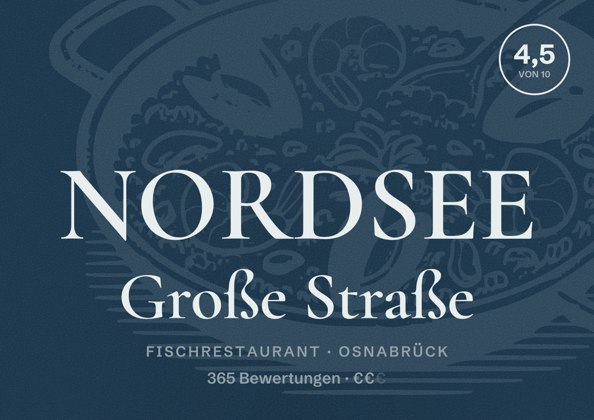 Illustriertes Poster von NORDSEE Große Straße, Fischrestaurant in Osnabrück: Bewertung 4,5 von 10 aus 365 Bewertungen, Preisniveau €€
