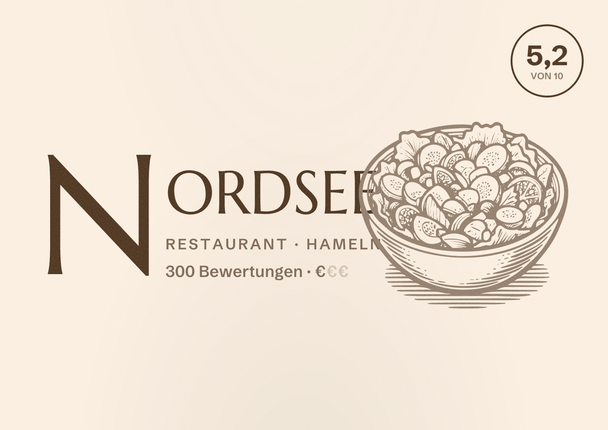 Illustriertes Poster von NORDSEE, Restaurant in Hameln: Bewertung 5,2 von 10 aus 300 Bewertungen, Preisniveau €
