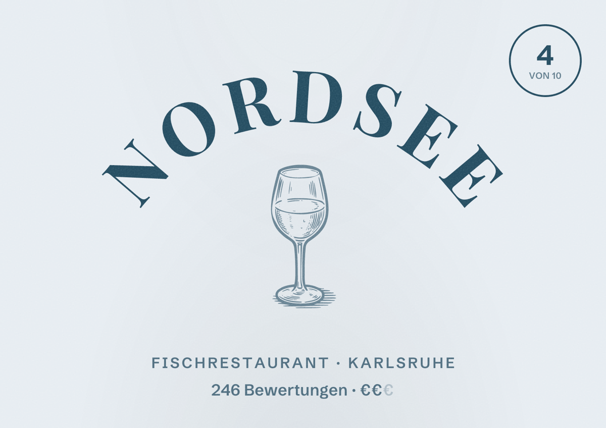 Illustriertes Poster von Nordsee, Fischrestaurant in Karlsruhe: Bewertung 4 von 10 aus 246 Bewertungen, Preisniveau €€