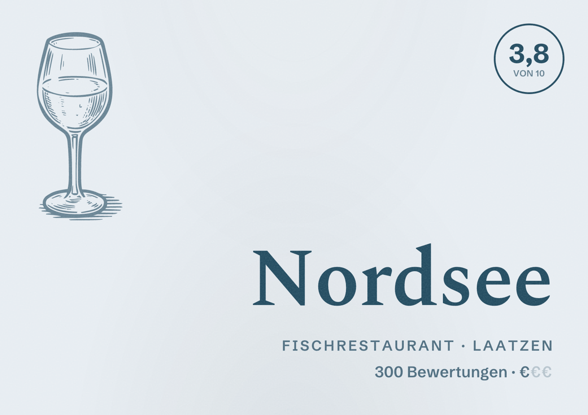Illustriertes Poster von Nordsee, Fischrestaurant in Laatzen: Bewertung 3,8 von 10 aus 300 Bewertungen, Preisniveau €