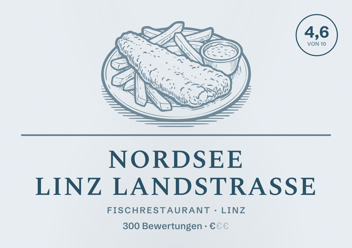 Illustriertes Poster von NORDSEE Linz Landstraße, Fischrestaurant in Linz: Bewertung 4,6 von 10 aus 300 Bewertungen, Preisniveau €