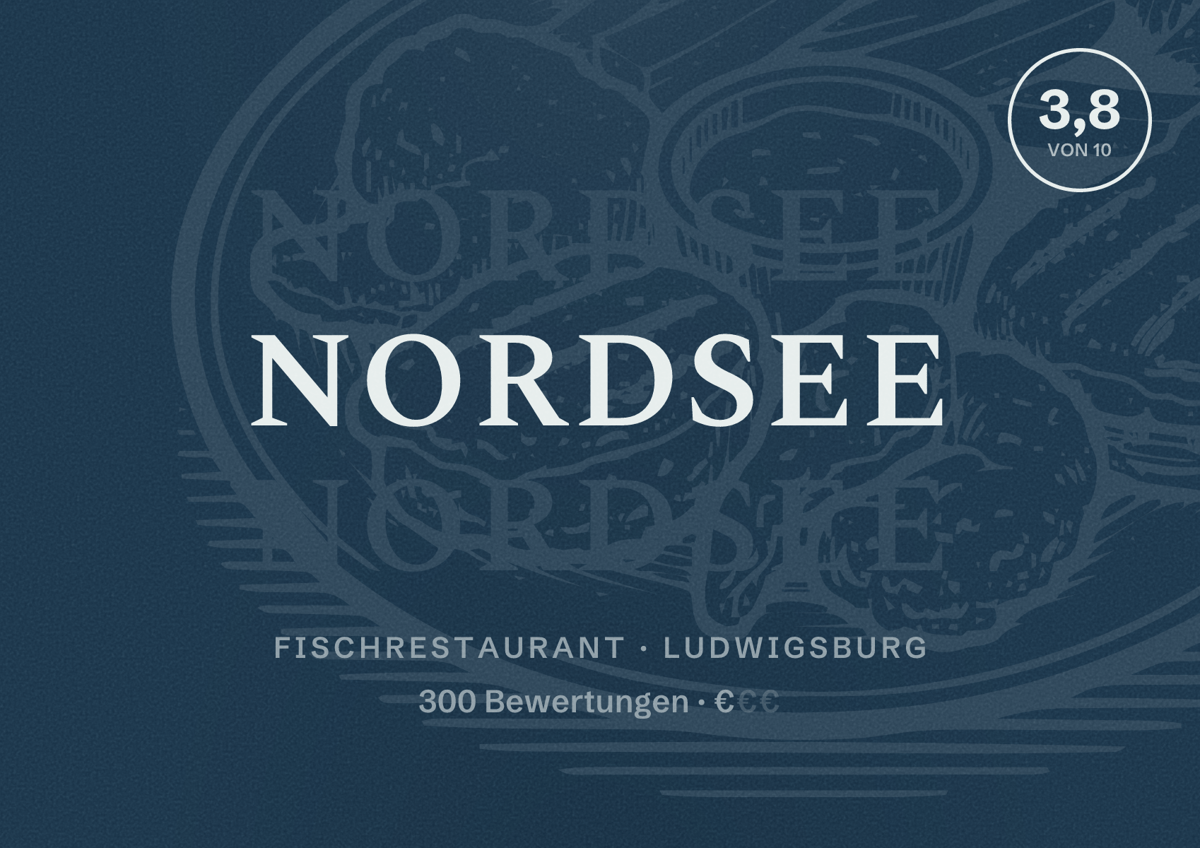 Illustriertes Poster von NORDSEE, Fischrestaurant in Ludwigsburg: Bewertung 3,8 von 10 aus 300 Bewertungen, Preisniveau €