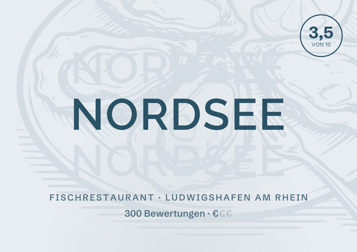 Illustriertes Poster von Nordsee, Fischrestaurant in Ludwigshafen am Rhein: Bewertung 3,5 von 10 aus 300 Bewertungen, Preisniveau €