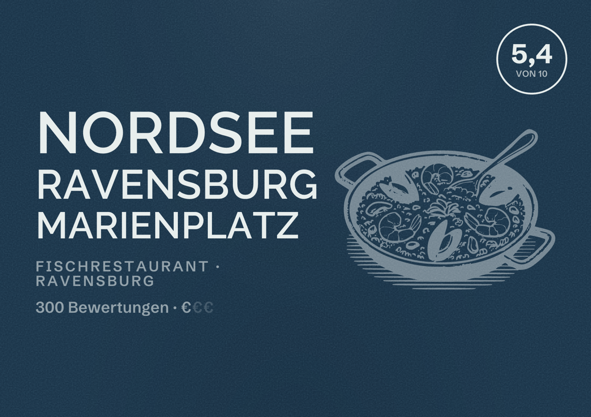 Illustriertes Poster von NORDSEE Ravensburg Marienplatz, Fischrestaurant in Ravensburg: Bewertung 5,4 von 10 aus 300 Bewertungen, Preisniveau €