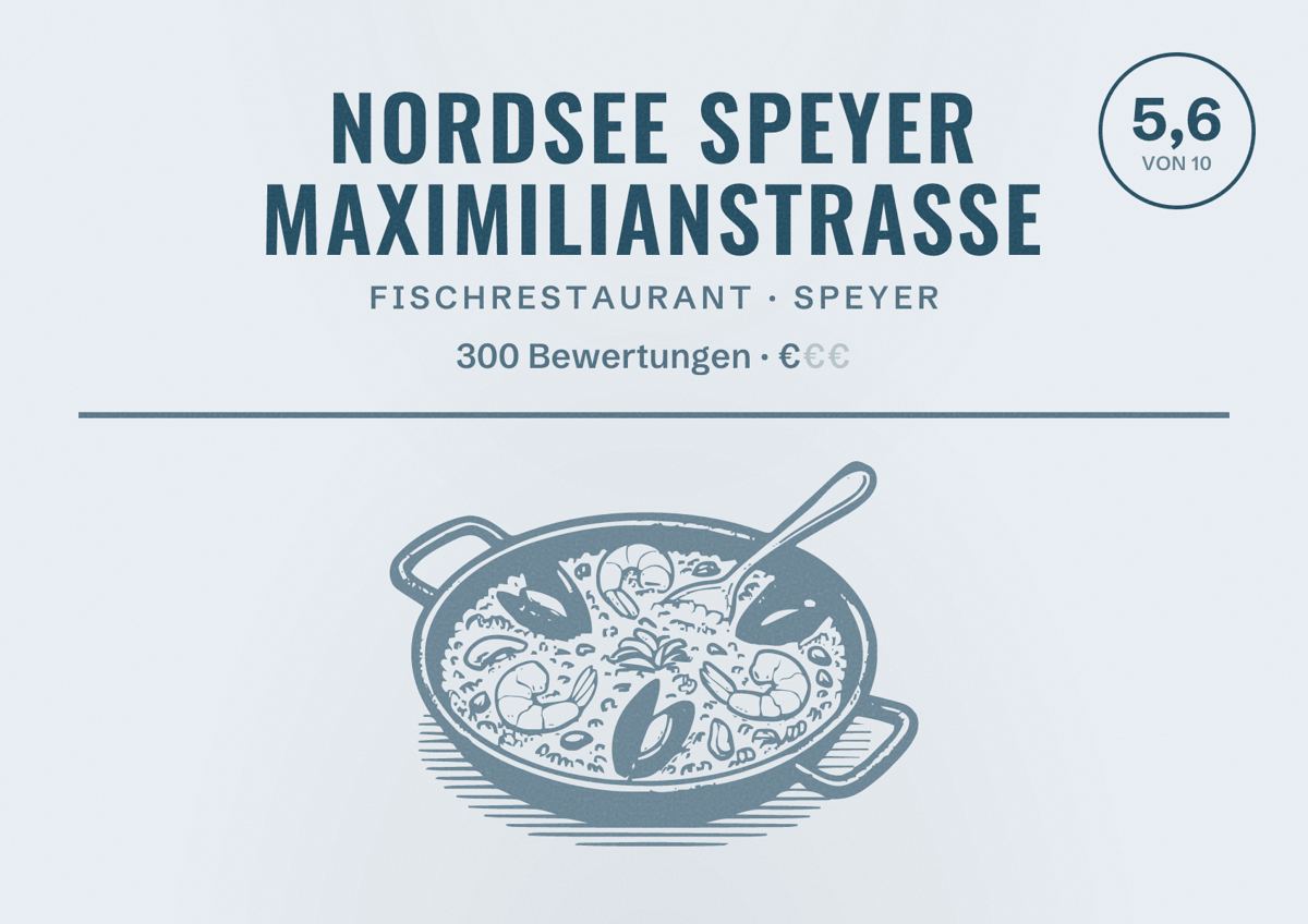 Illustriertes Poster von NORDSEE Speyer Maximilianstraße, Fischrestaurant in Speyer: Bewertung 5,6 von 10 aus 300 Bewertungen, Preisniveau €