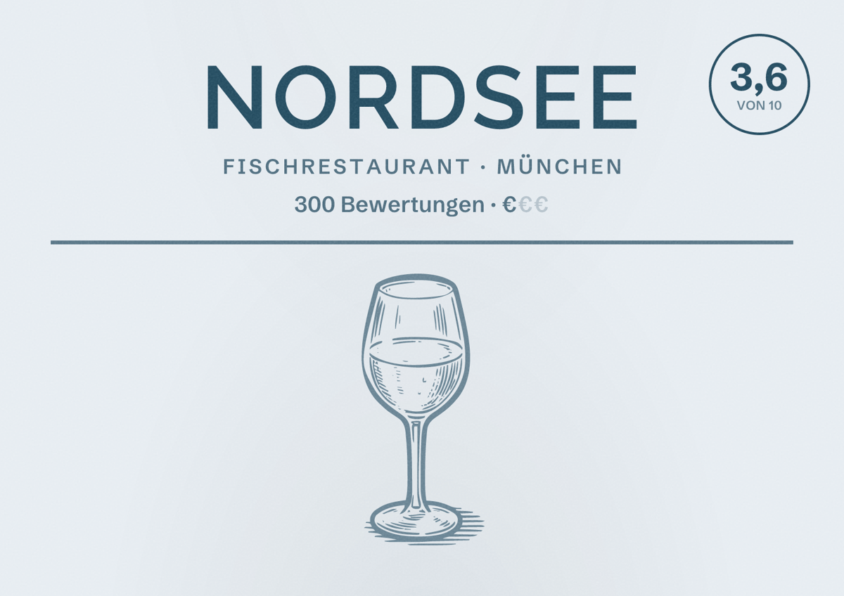 Illustriertes Poster von NORDSEE, Fischrestaurant in München: Bewertung 3,6 von 10 aus 300 Bewertungen, Preisniveau €