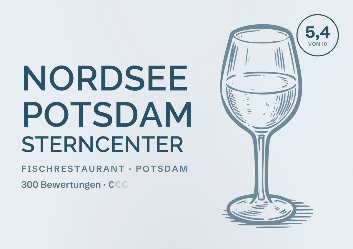 Illustriertes Poster von NORDSEE Potsdam Sterncenter, Fischrestaurant in Potsdam: Bewertung 5,4 von 10 aus 300 Bewertungen, Preisniveau €