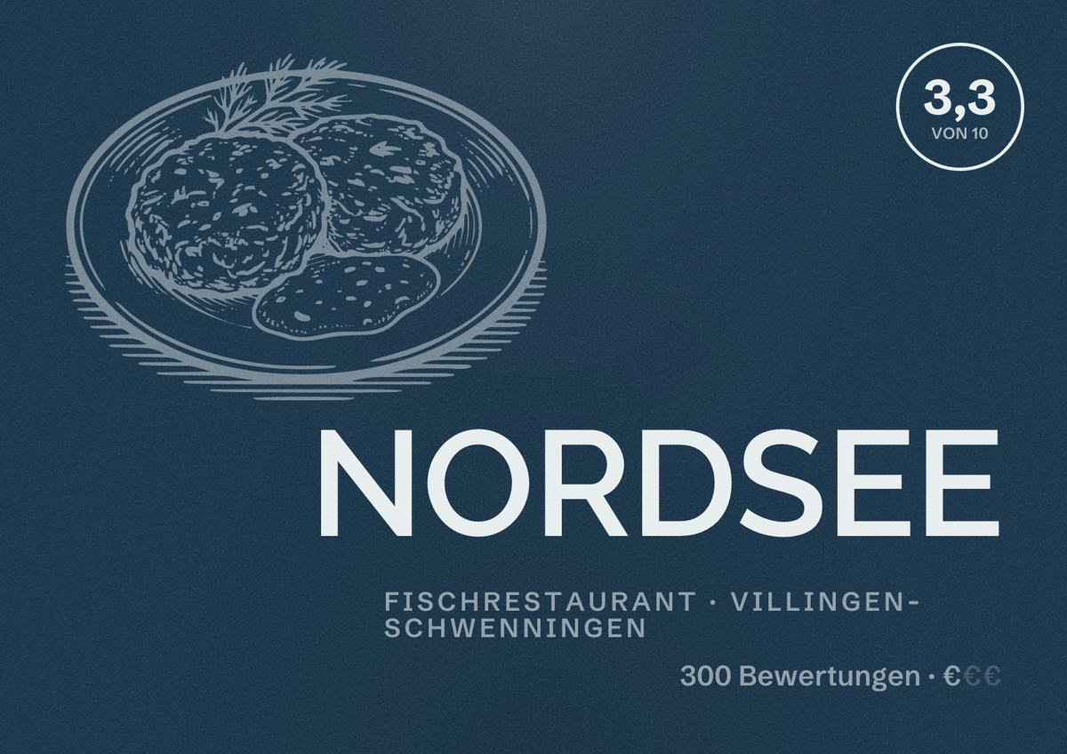 Illustriertes Poster von NORDSEE, Fischrestaurant in Villingen-Schwenningen: Bewertung 3,3 von 10 aus 300 Bewertungen, Preisniveau €