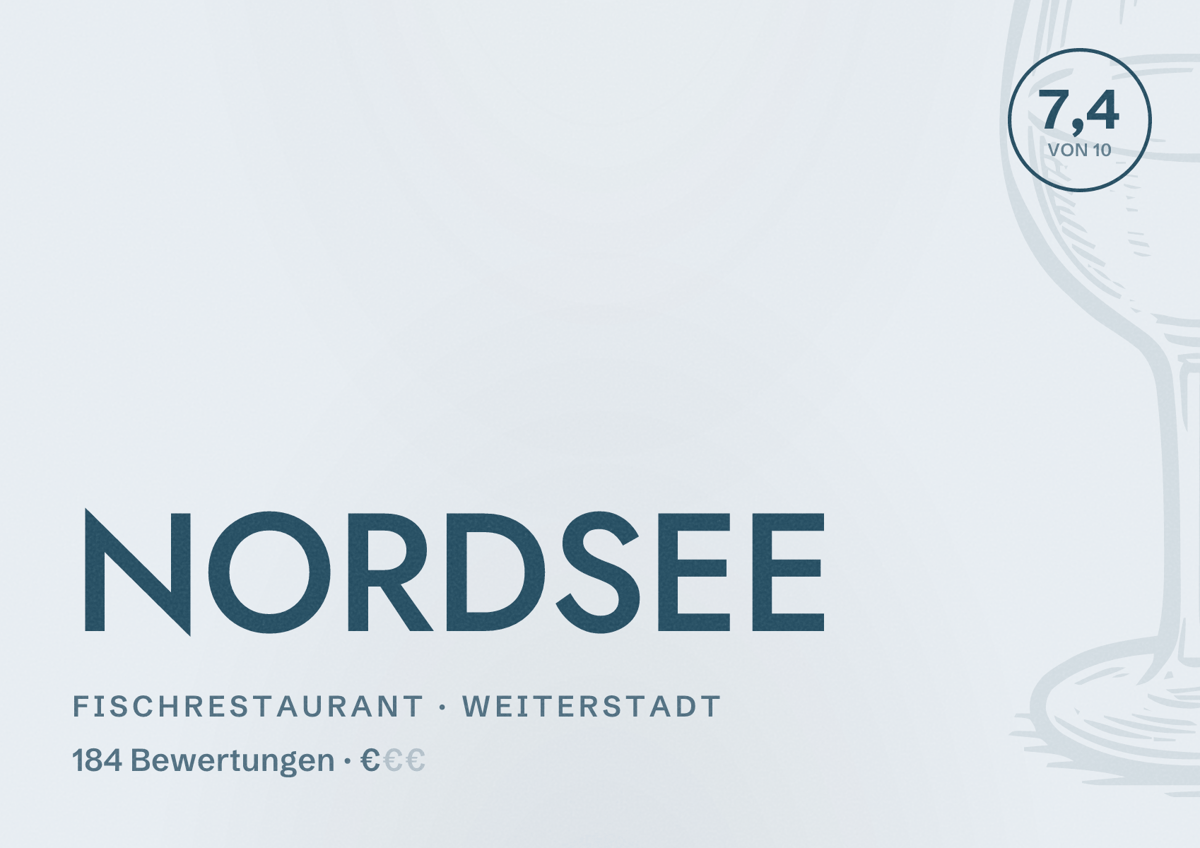 Illustriertes Poster von NORDSEE, Fischrestaurant in Weiterstadt: Bewertung 7,4 von 10 aus 184 Bewertungen, Preisniveau €