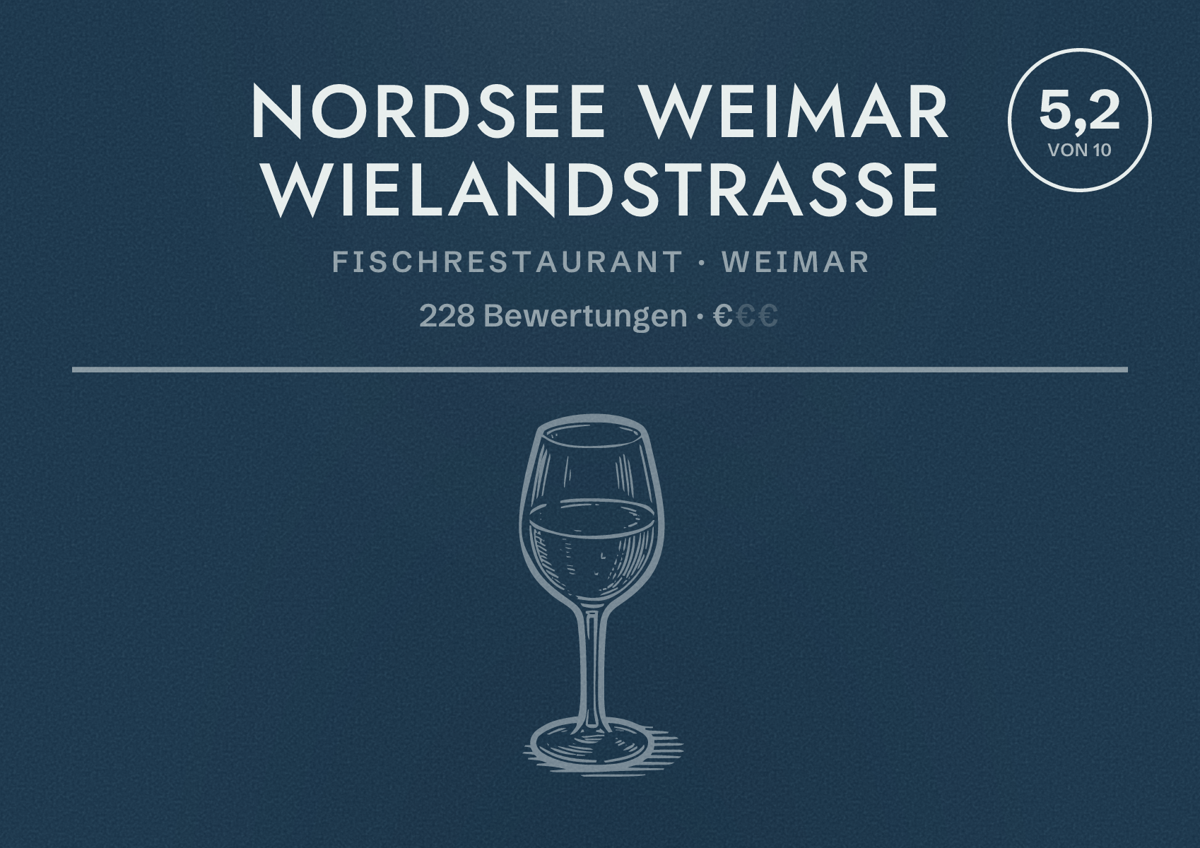 Illustriertes Poster von NORDSEE Weimar Wielandstraße, Fischrestaurant in Weimar: Bewertung 5,2 von 10 aus 228 Bewertungen, Preisniveau €