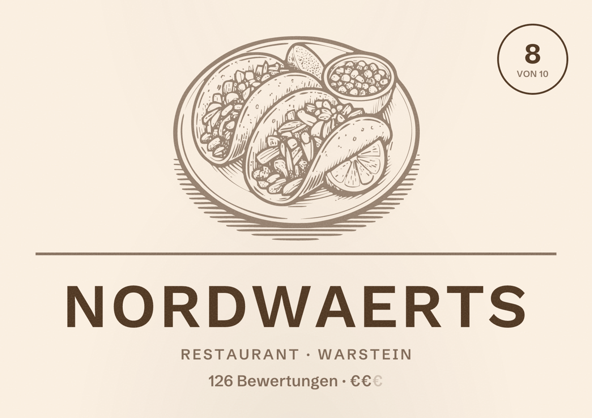Illustriertes Poster von NordWaerts, Restaurant in Warstein: Bewertung 8 von 10 aus 126 Bewertungen, Preisniveau €€