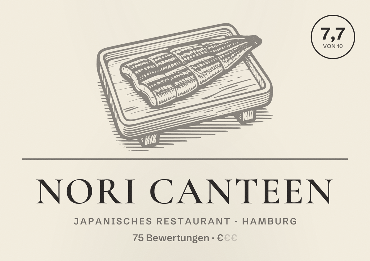 Illustriertes Poster von nori canteen, Japanisches Restaurant in Hamburg: Bewertung 7,7 von 10 aus 75 Bewertungen, Preisniveau €