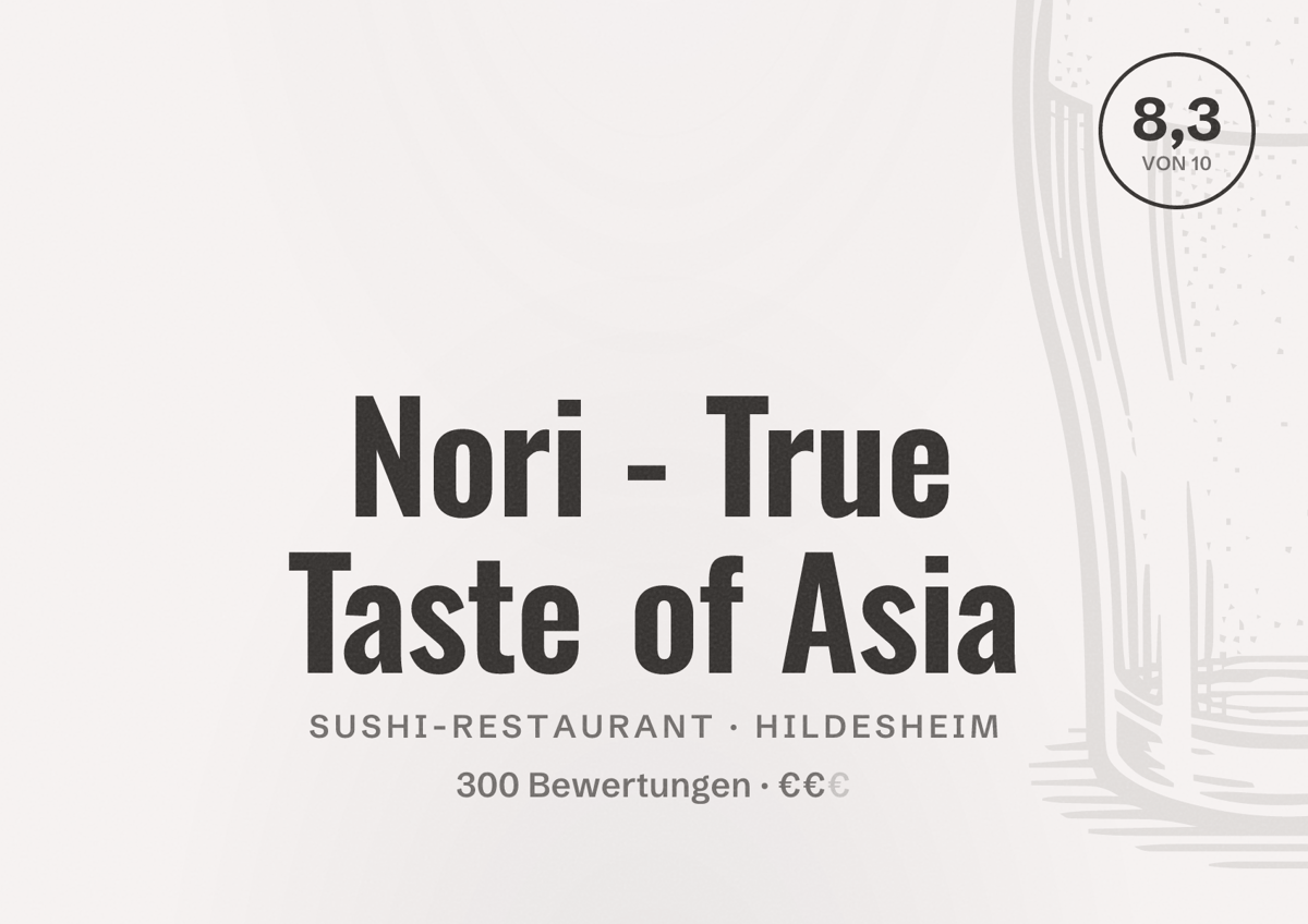 Illustriertes Poster von Nori - True Taste of Asia, Sushi-Restaurant in Hildesheim: Bewertung 8,3 von 10 aus 300 Bewertungen, Preisniveau €€