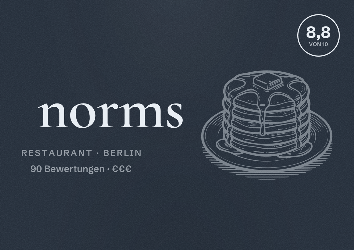 Illustriertes Poster von norms, Restaurant in Berlin: Bewertung 8,8 von 10 aus 90 Bewertungen, Preisniveau €€€