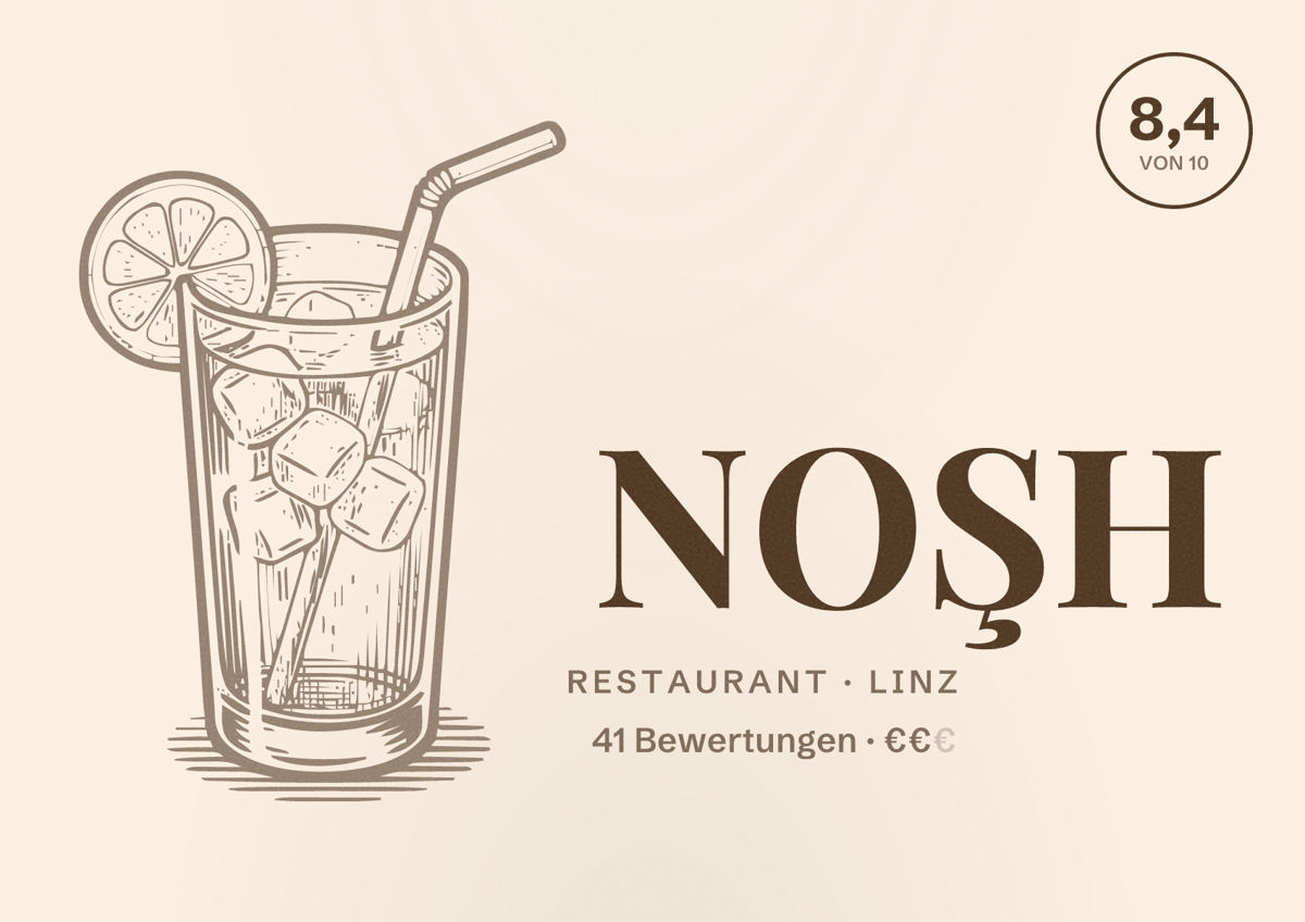 Illustriertes Poster von NOŞH, Restaurant in Linz: Bewertung 8,4 von 10 aus 41 Bewertungen, Preisniveau €€