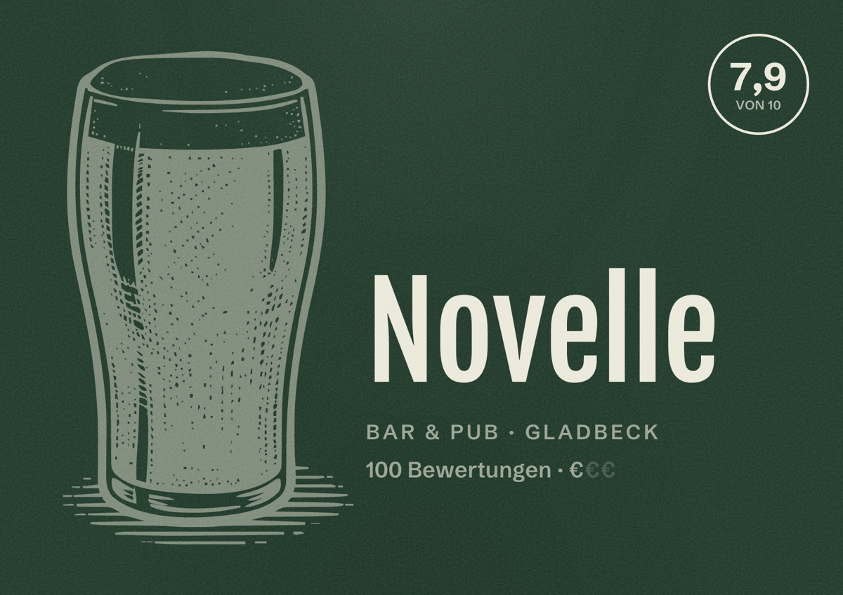 Illustriertes Poster von Novelle, Bar & Pub in Gladbeck: Bewertung 7,9 von 10 aus 100 Bewertungen, Preisniveau €