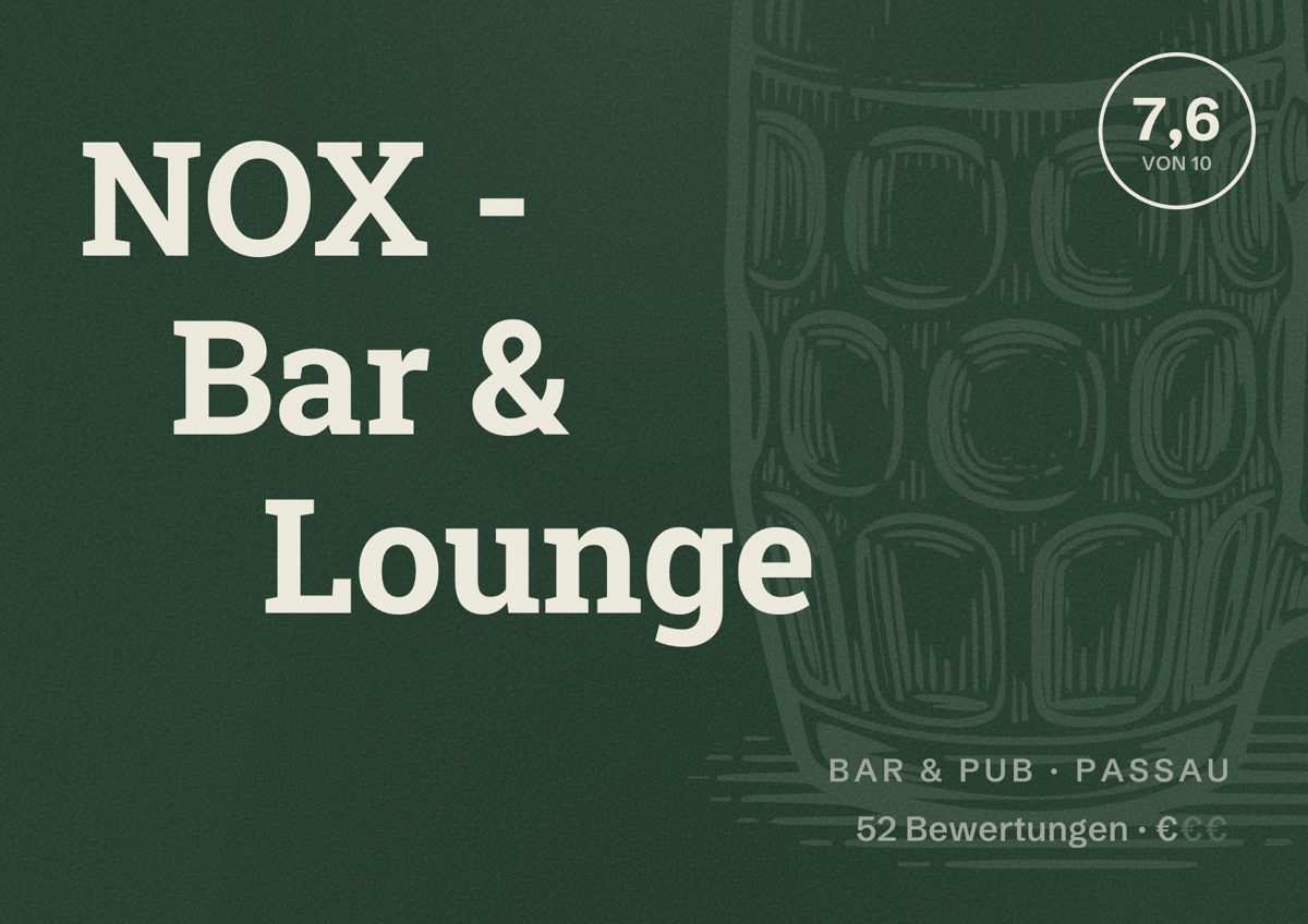 Illustriertes Poster von NOX - Bar & Lounge, Bar & Pub in Passau: Bewertung 7,6 von 10 aus 52 Bewertungen, Preisniveau €