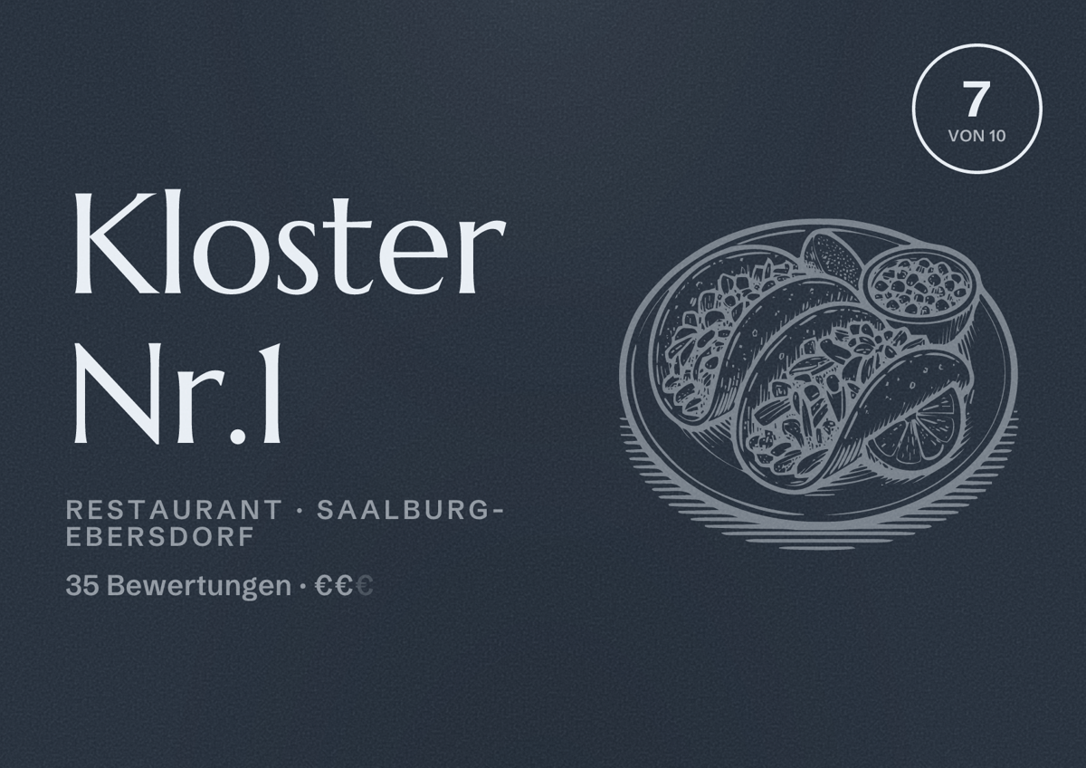 Illustriertes Poster von Kloster Nr.1, Restaurant in Saalburg-Ebersdorf: Bewertung 7 von 10 aus 35 Bewertungen, Preisniveau €€