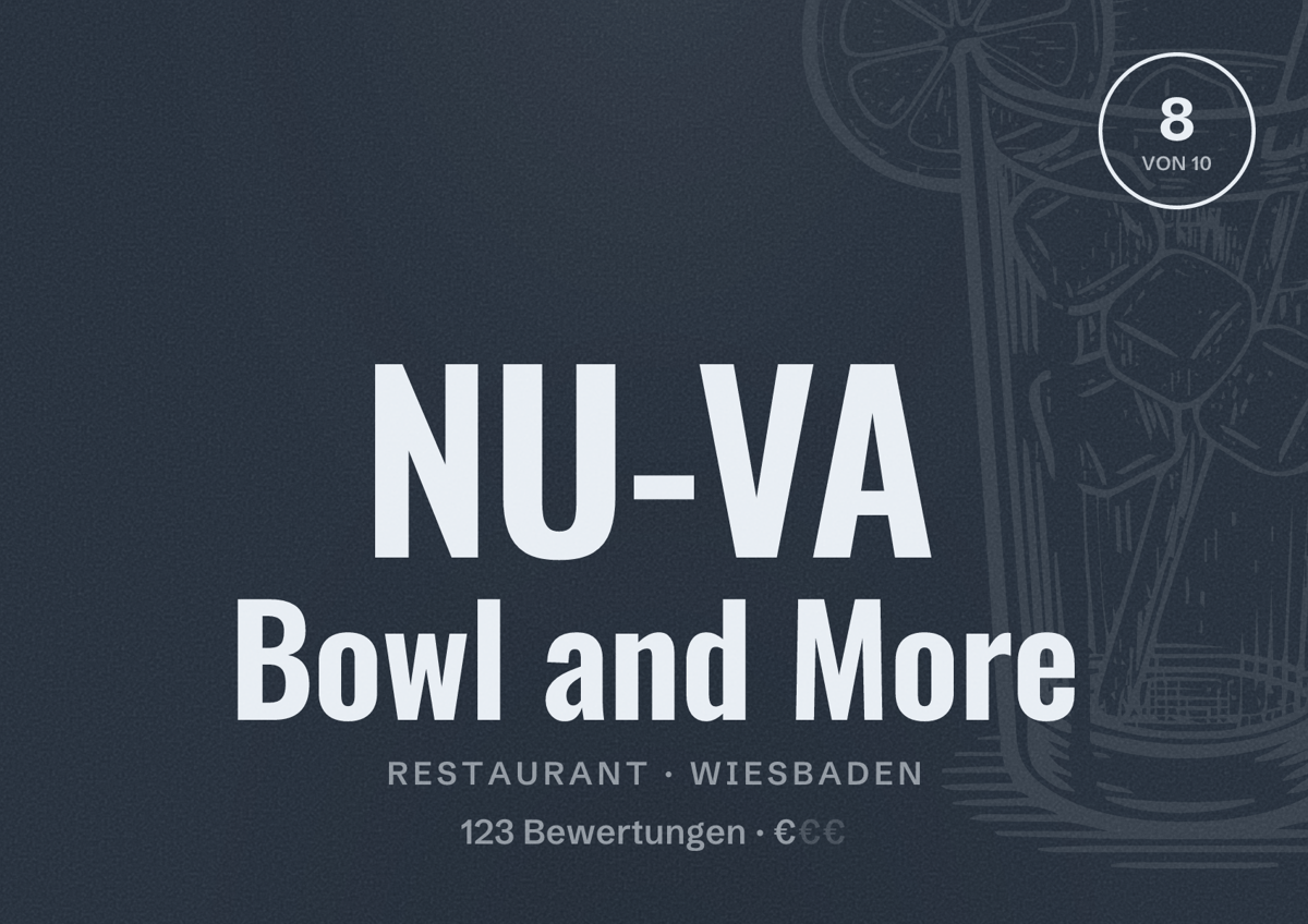 Illustriertes Poster von NU-VA Bowl and More, Restaurant in Wiesbaden: Bewertung 8,0 von 10 aus 123 Bewertungen, Preisniveau €