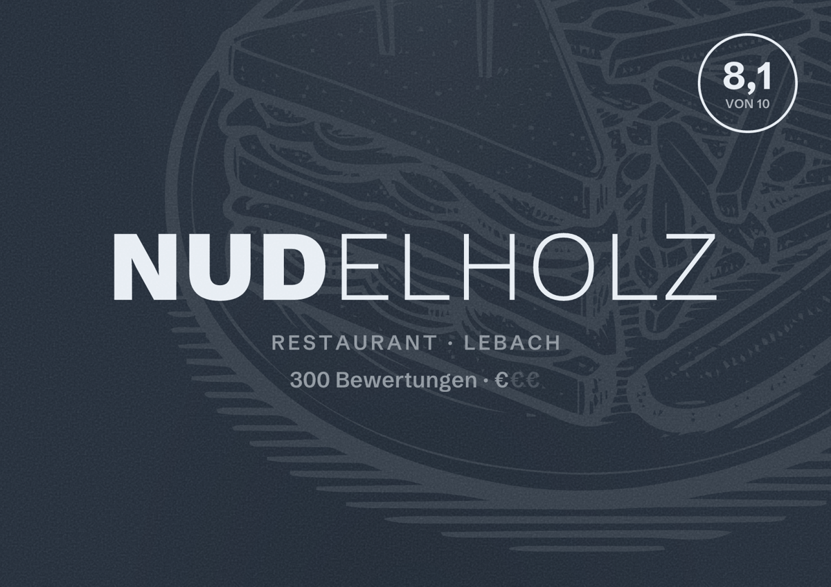 Illustriertes Poster von Nudelholz, Restaurant in Lebach: Bewertung 8,1 von 10 aus 300 Bewertungen, Preisniveau €