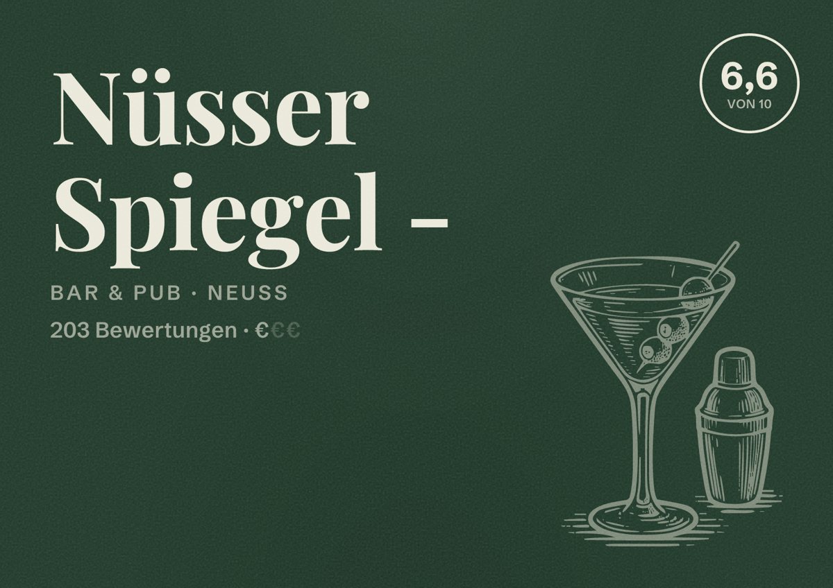 Illustriertes Poster von Nüsser Spiegel -, Bar & Pub in Neuss: Bewertung 6,6 von 10 aus 203 Bewertungen, Preisniveau €