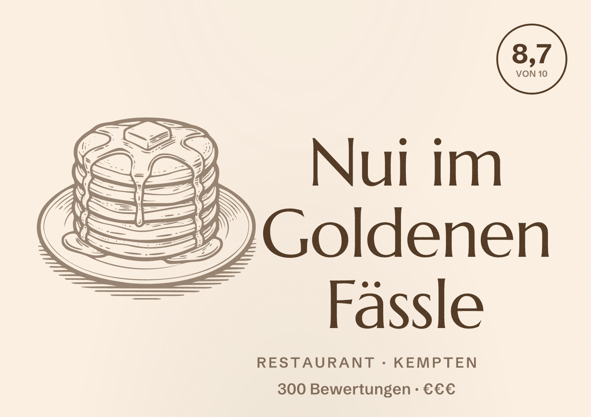 Illustriertes Poster von Nui im Goldenen Fässle, Restaurant in Kempten: Bewertung 8,7 von 10 aus 300 Bewertungen, Preisniveau €€€